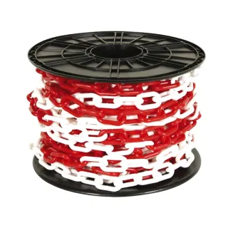 Plastikowy łańcuch biało-czerwony na szpuli 30/50 m grubość 6mm
