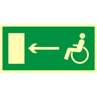 Znak kierunek do wyjścia drogi ewakuacyjnej dla niepełnosprawnych w lewo na Płycie Świecącej (AC013)