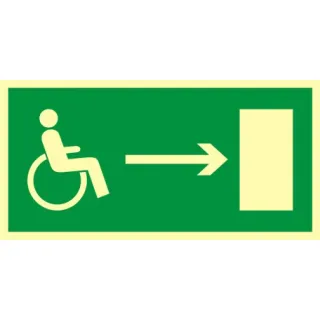 Znak kierunek do wyjścia drogi ewakuacyjnej dla niepełnosprawnych w prawo na Płycie Świecącej (AC012)