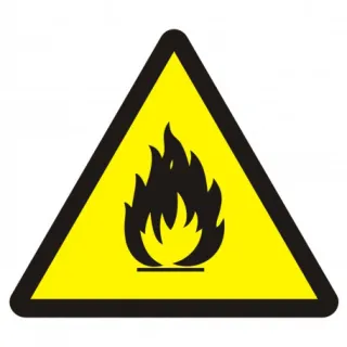 Znak niebezpieczeństwo pożaru- materiały łatwopalne na Folii Samoprzylepnej (BA014)