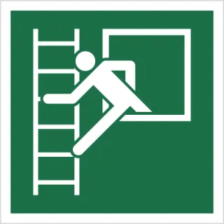 Znak okno ewakuacyjne z drabiną ewakuacyjną na Płycie Świecącej (E16) (ISO 7010)