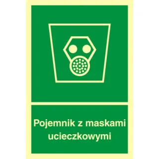 Znak pojemnik z maskami ucieczkowymi na Folii Samoprzylepnej (AB003)