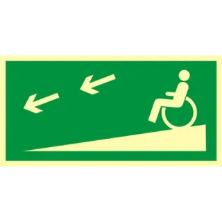 Znak zjazd ewakuacyjny na niższą kondygnację dla niepełnosprawnych w lewo na Folii Świecącej (AC053)