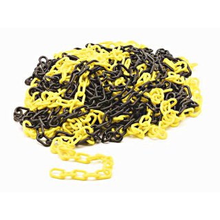 Łańcuch żółto czarny z tworzywa sztucznego 25m. Grubość 6 mm.