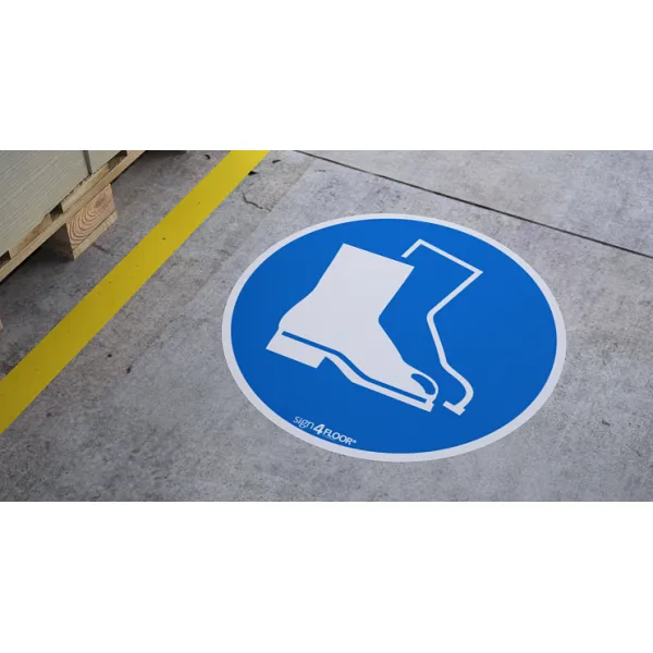 Nakaz stosowania ochrony stóp (znak podłogowy) (M008-F)