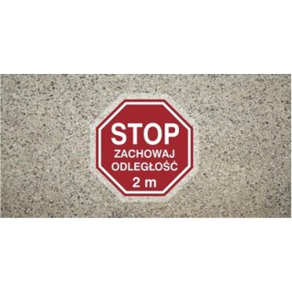 Znak antypoślizgowy STOP zachowaj odległość 2m samoprzylepny