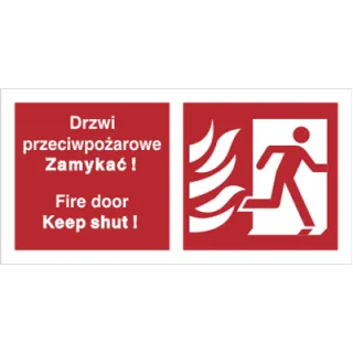 Znak drzwi przeciwpożarowe. zamykać! fire door keep shut! (w prawo) na płycie PCV (217-20)