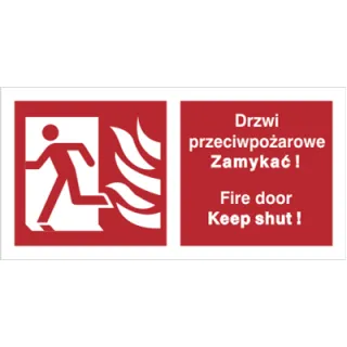 Znak drzwi przeciwpożarowe. zamykać! fire door keep shut! (w lewo) na Folii Świecącej (217-02)