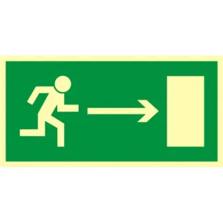Znak kierunek do wyjścia drogi ewakuacyjnej w prawo na Płycie Świecącej (AA002)