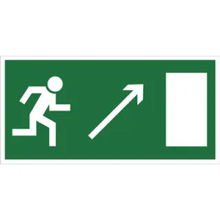 Znak kierunek do wyjścia drogi ewakuacyjnej w górę w prawo na Płycie Świecącej (102-03)