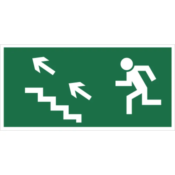 Znak kierunek do wyjścia drogi ewakuacyjnej schodami w górę na lewo na Folii Świecącej (107)