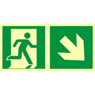 Znak kierunek do wyjścia ewakuacyjnego - w dół w prawo na Folii Świecącej (AAE108)