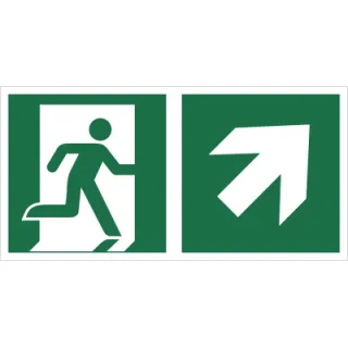 Znak kierunek do wyjścia ewakuacyjnego w górę w prawo na Płycie Świecącej (E02-PG) (ISO 7010)