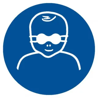Znak nakaz ochrony wzroku dzieci przyciemnianymi okularami ochronnymi na Folii Samoprzylepnej (GJM025)