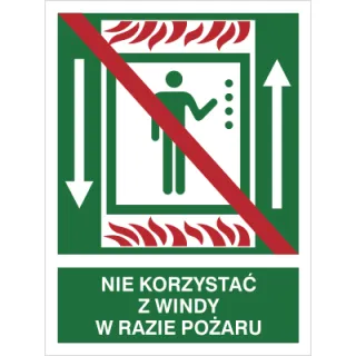 Znak nie korzystać z windy w razie pożaru na Folii Świecącej (154-01)