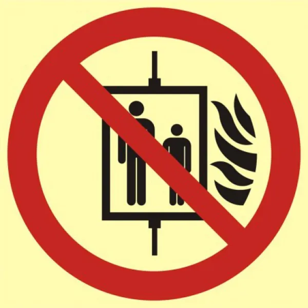 Znak nie używać dźwigu w przypadku pożaru na Folii Świecącej (BB023)