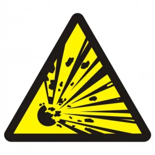 Znak niebezpieczeństwo wybuchu- materiały wybuchowe na płycie PCV (BA016)