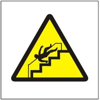 Znak ostrzeżenie przed niebezpieczeństwem upadku na schodach na płycie PCV (341)