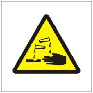 Znak ostrzeżenie przed substancjami żrącymi na płycie PCV (303)