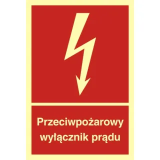 Znak przeciwpożarowy wyłącznik prądu na płycie PCV (BB012)