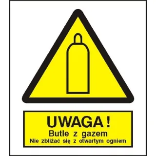 Znak uwaga butle z gazem nie zbliżać się z otwartym ogniem na płycie PCV (321-01)