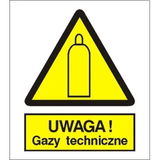 Znak uwaga gazy techniczne na Folii Samoprzylepnej (321)
