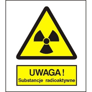 Znak uwaga substancje radioaktywne na folii zwykłej