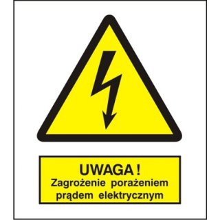 Znak uwaga zagrożenie porażeniem prądem elektrycznym na folii zwykłej
