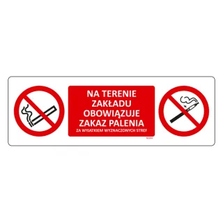 Znak Zakaz palenia na terenie zakładu za wyjątkiem wyznaczonych na płycie PCV (NE000-5)
