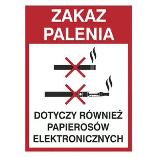 Znak zakaz palenia również papierosów elektronicznych na płycie PCV (209-21)