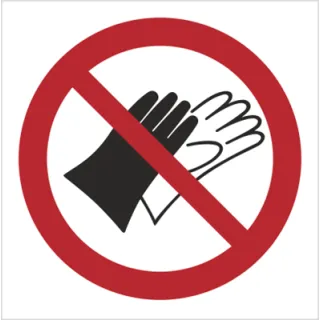 Znak zakaz używania rękawic na płycie PCV (645)