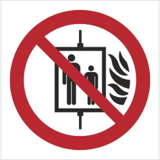 Znak Zakaz używania windy w razie pożaru na Folii Samoprzylepnej (P20) (ISO 7010)