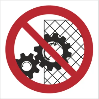 Znak Zakaz zdejmowania osłon podczas pracy urządzenia na Folii Samoprzylepnej (626)
