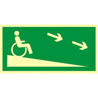 Znak zjazd ewakuacyjny na niższą kondygnację dla niepełnosprawnych w prawo na Płycie Świecącej (AC052)