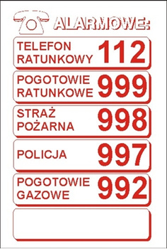 Znak telefony alarmowe biały (826)