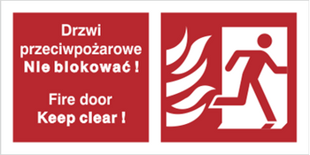 Znak drzwi przeciwpożarowe. nie blokować! fire door keep clear! (w prawo) (217-50) Techem